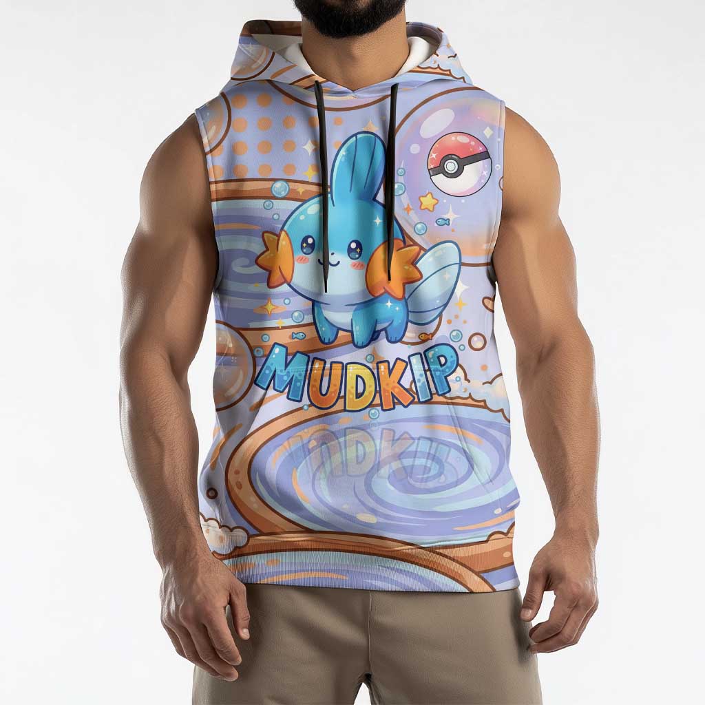Mudkip Sleeveless Hoodie Playful Pastel Water Bubble Art