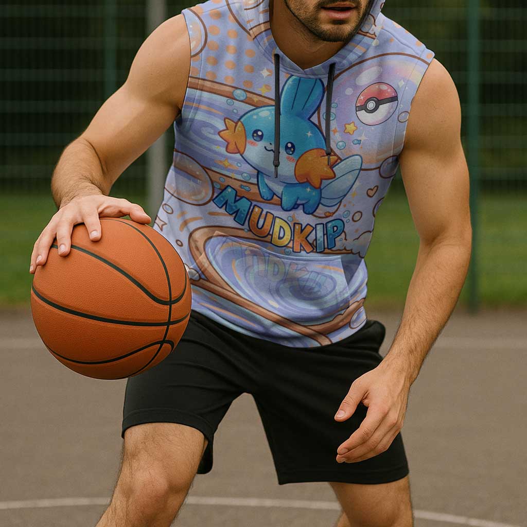 Mudkip Sleeveless Hoodie Playful Pastel Water Bubble Art