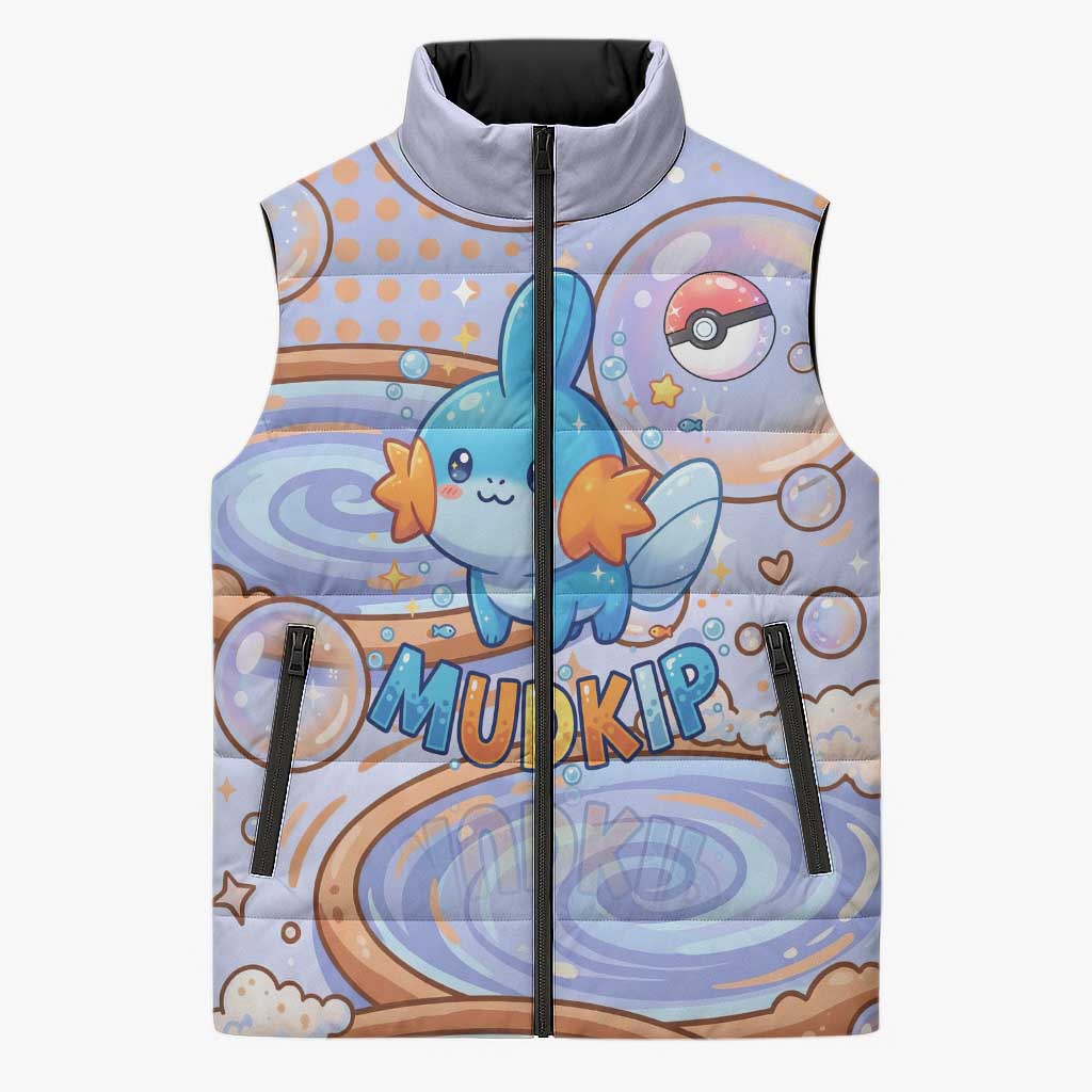 Mudkip Sleeveless Puffer Jacket Playful Pastel Water Bubble Art