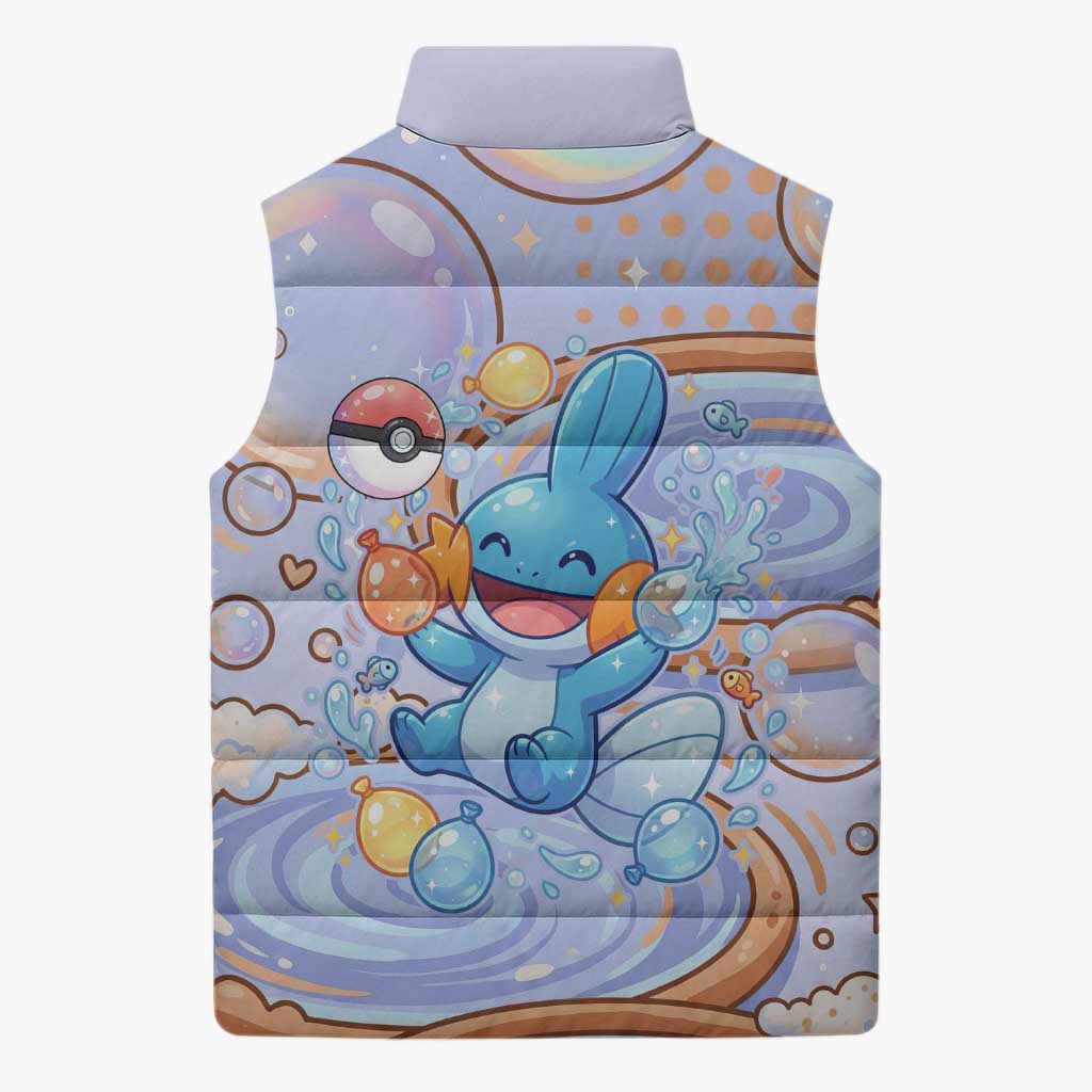 Mudkip Sleeveless Puffer Jacket Playful Pastel Water Bubble Art