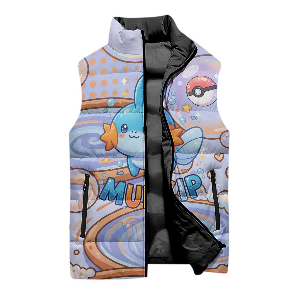 Mudkip Sleeveless Puffer Jacket Playful Pastel Water Bubble Art