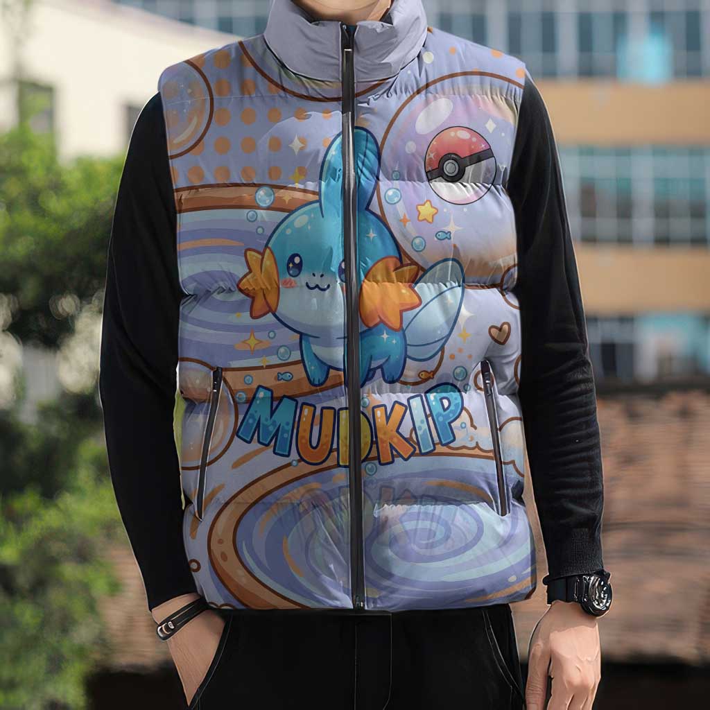Mudkip Sleeveless Puffer Jacket Playful Pastel Water Bubble Art