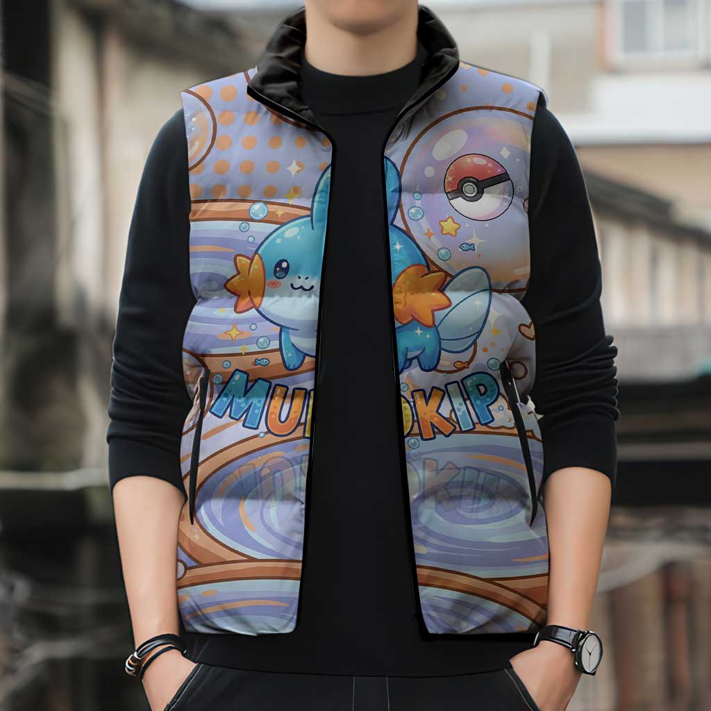 Mudkip Sleeveless Puffer Jacket Playful Pastel Water Bubble Art