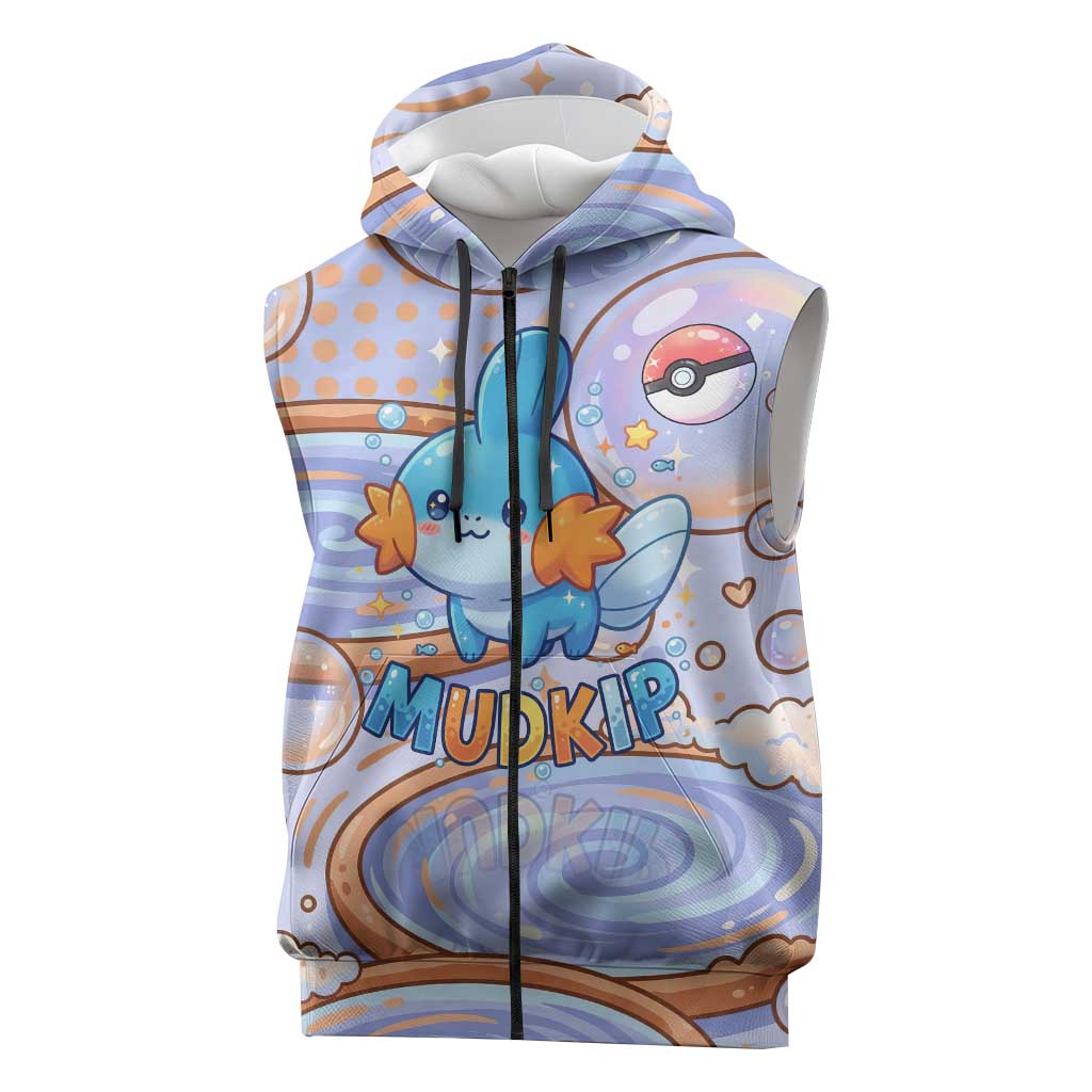 Mudkip Sleeveless Zip Hoodie Playful Pastel Water Bubble Art