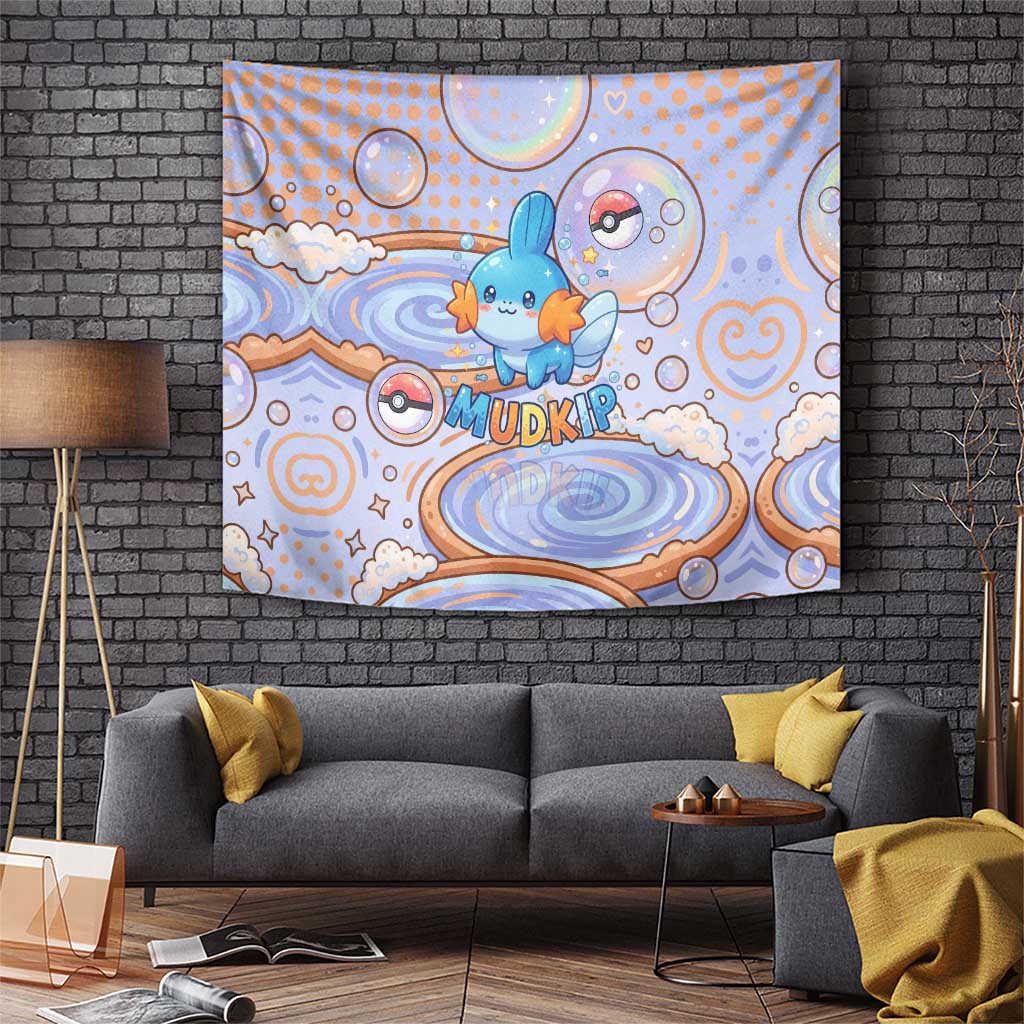 Mudkip Tapestry Playful Pastel Water Bubble Art