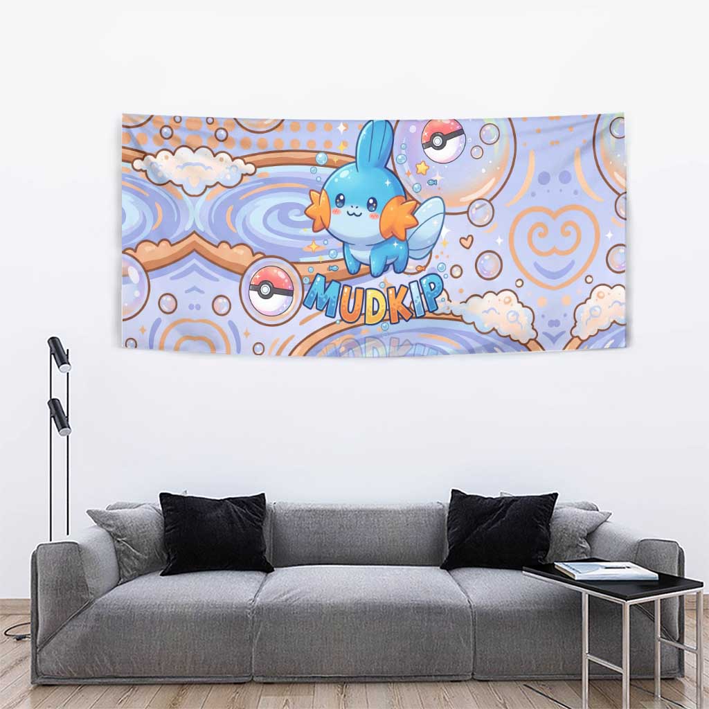 Mudkip Tapestry Playful Pastel Water Bubble Art