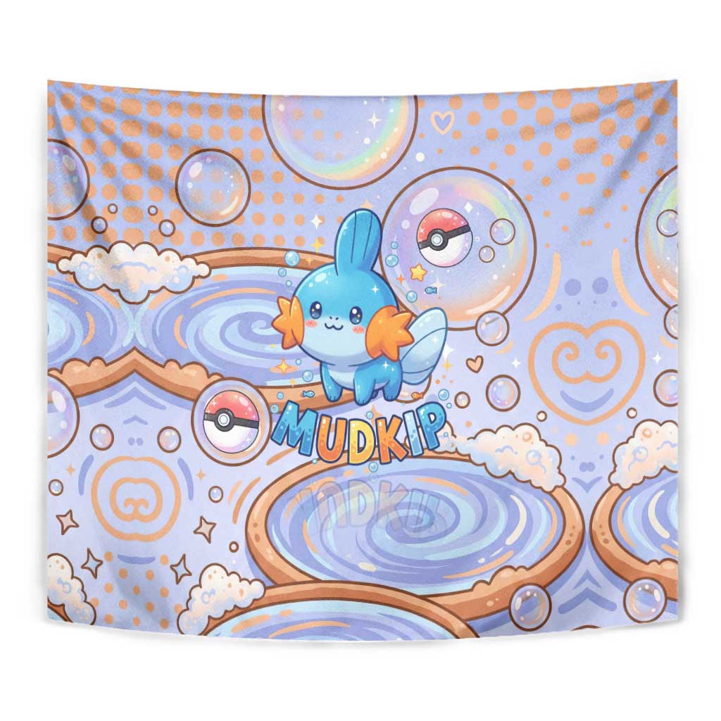 Mudkip Tapestry Playful Pastel Water Bubble Art