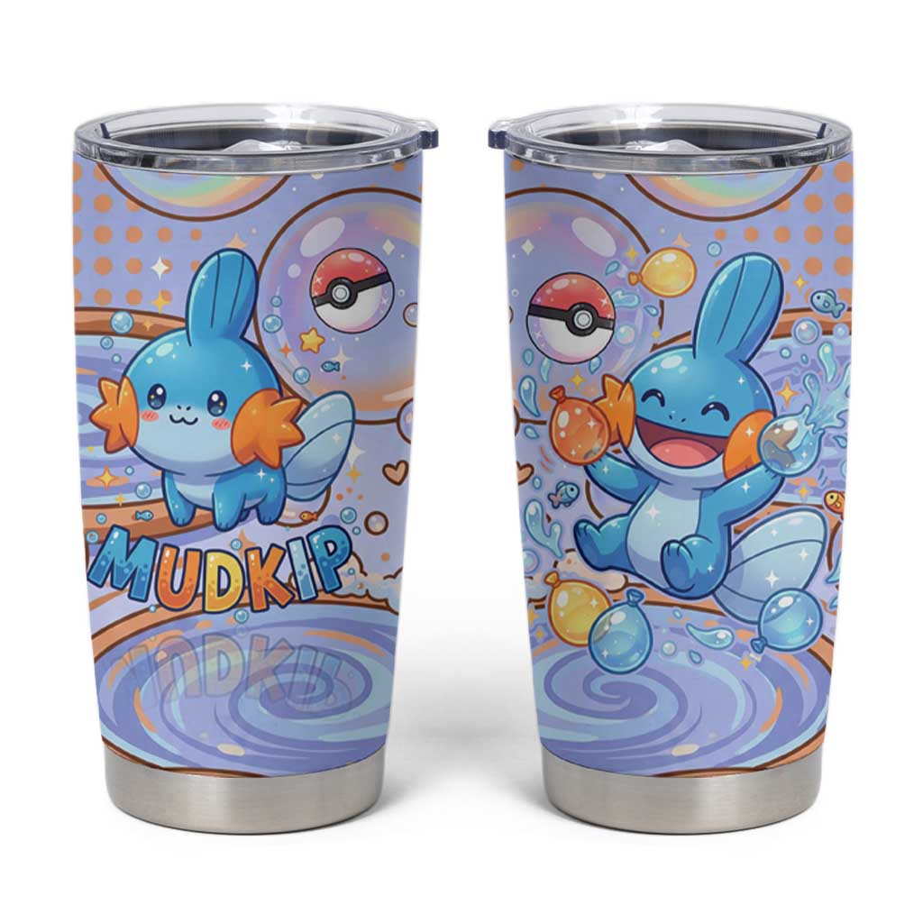 Mudkip Tumbler Cup Playful Pastel Water Bubble Art