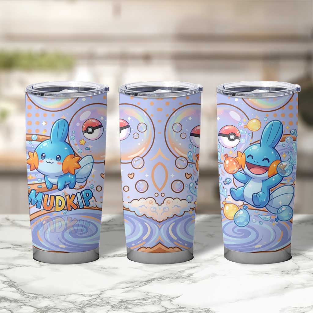 Mudkip Tumbler Cup Playful Pastel Water Bubble Art