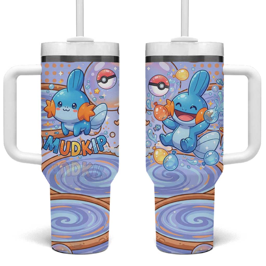 Mudkip Tumbler With Handle Playful Pastel Water Bubble Art