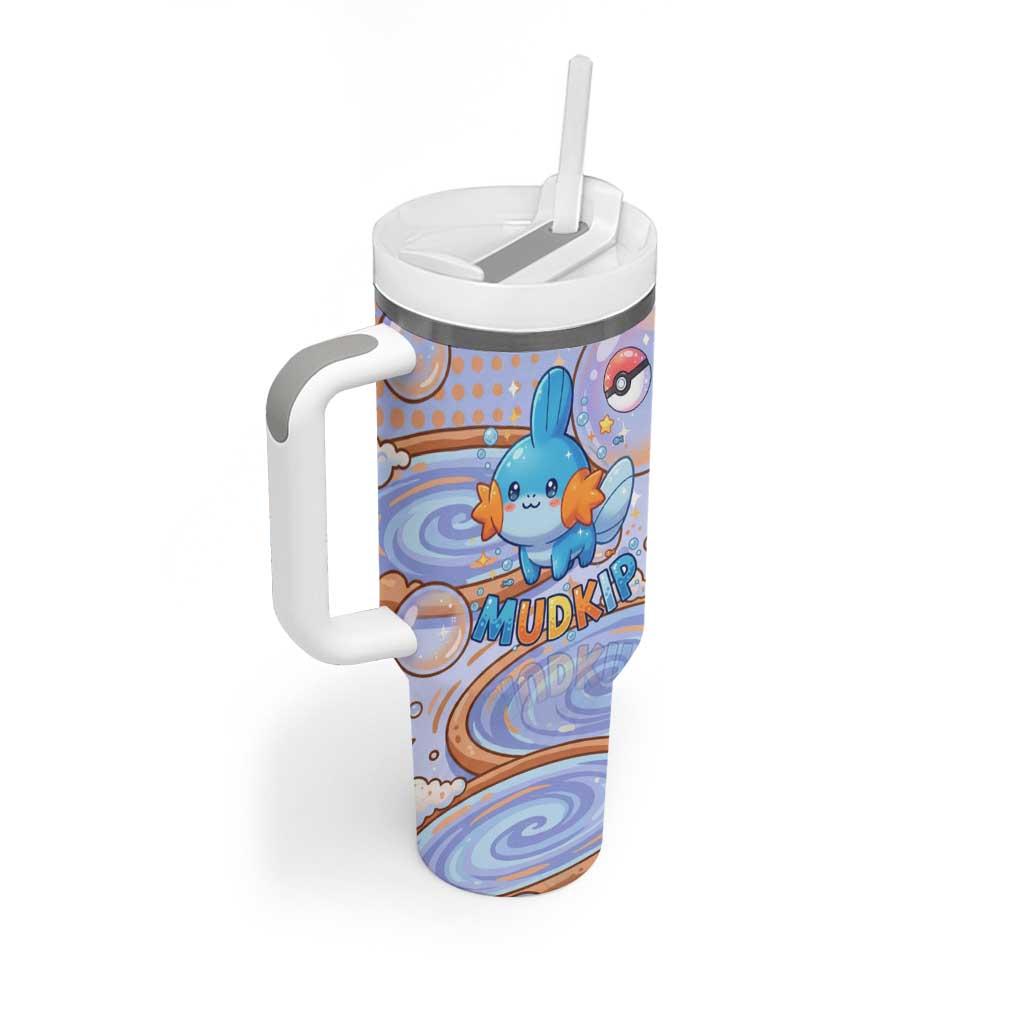 Mudkip Tumbler With Handle Playful Pastel Water Bubble Art