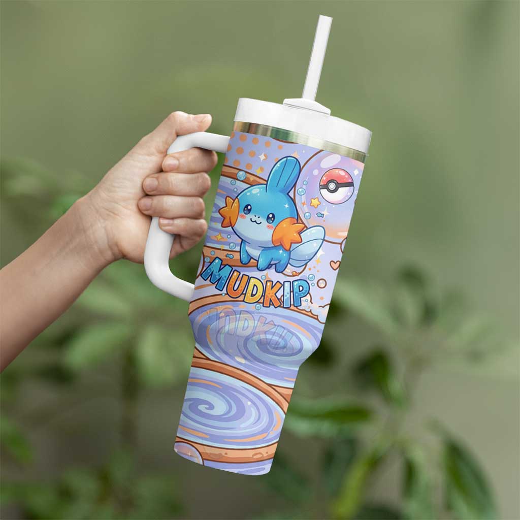 Mudkip Tumbler With Handle Playful Pastel Water Bubble Art