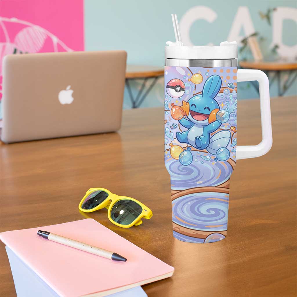 Mudkip Tumbler With Handle Playful Pastel Water Bubble Art