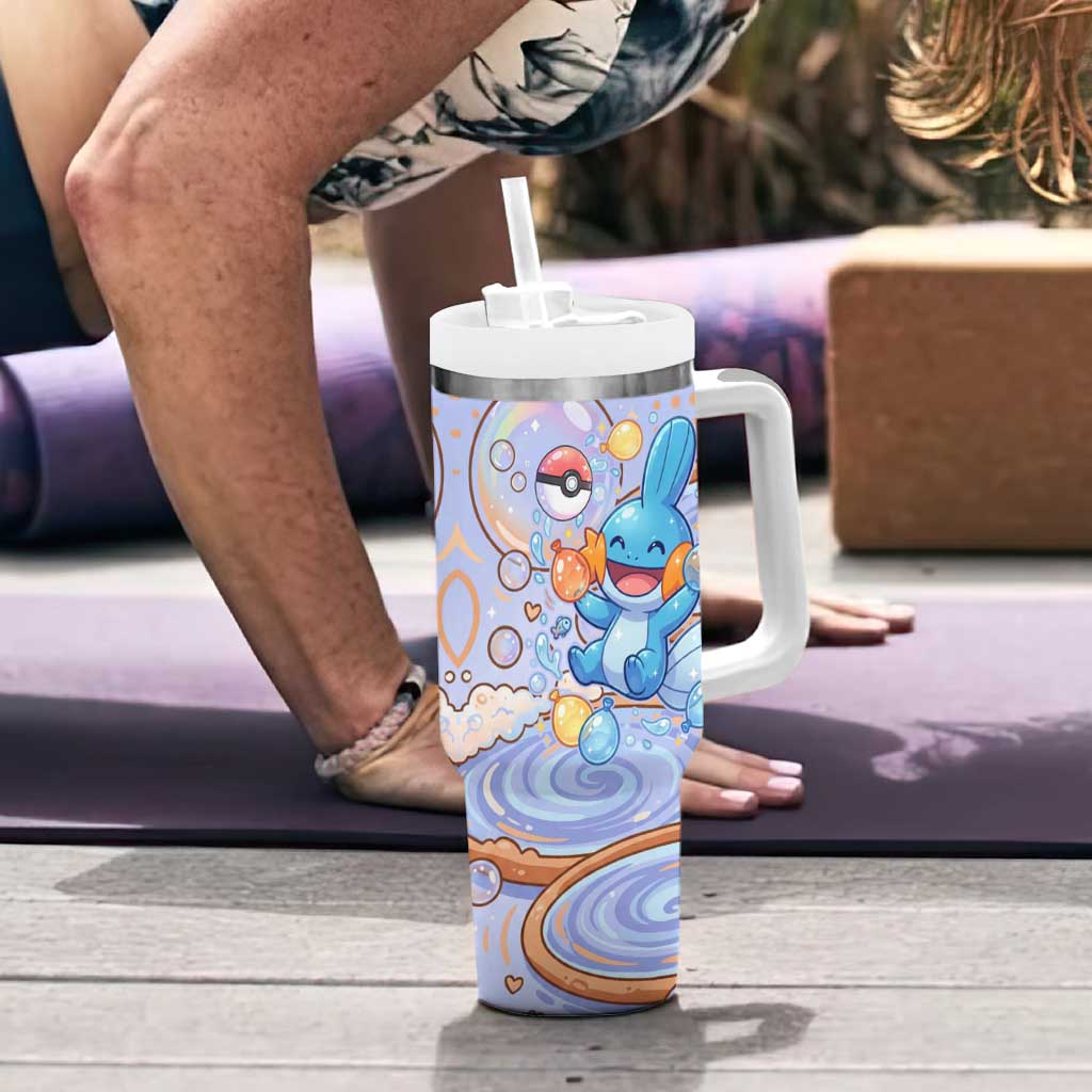 Mudkip Tumbler With Handle Playful Pastel Water Bubble Art