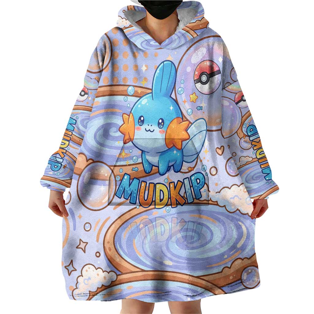 Mudkip Wearable Blanket Hoodie Playful Pastel Water Bubble Art
