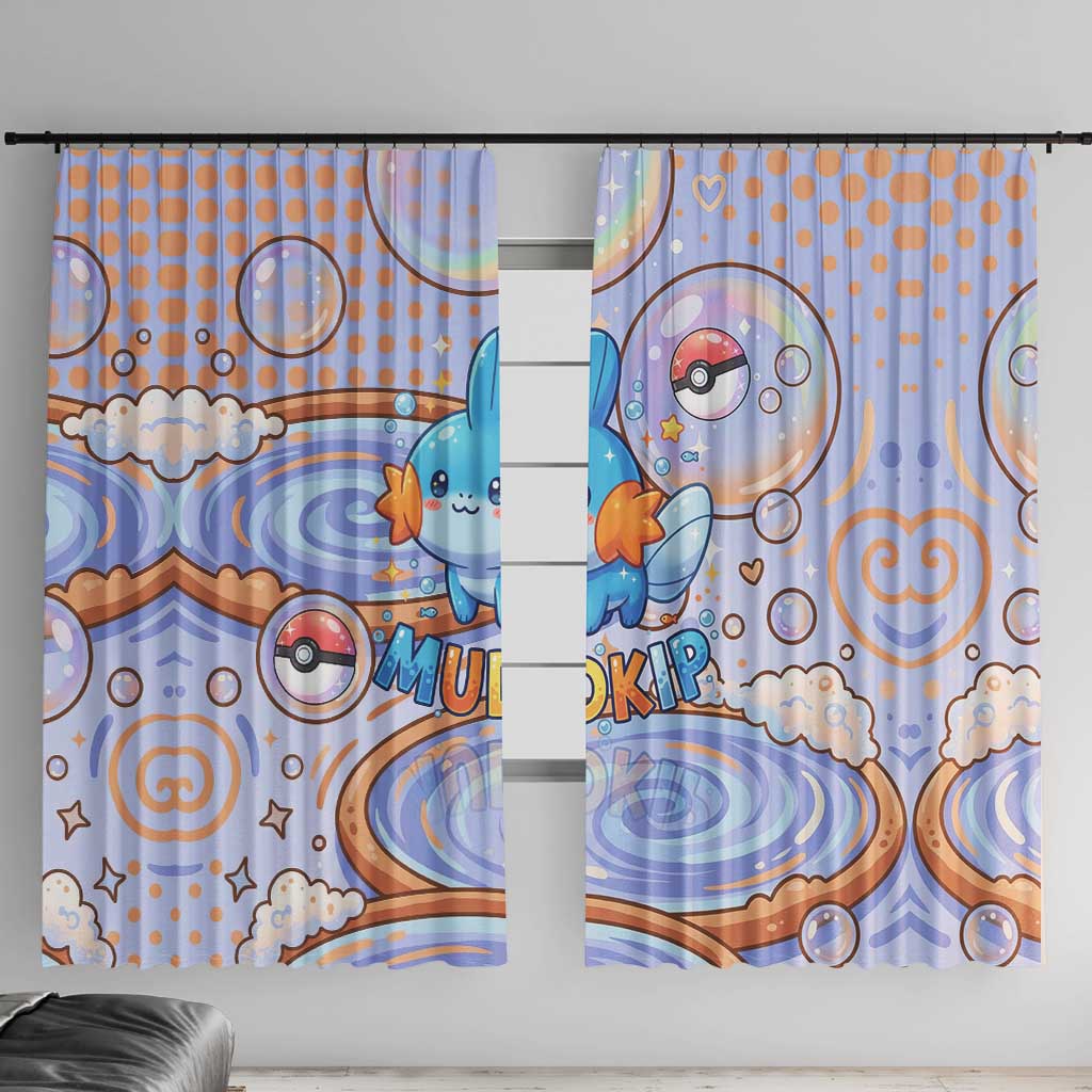 Mudkip Window Curtain Playful Pastel Water Bubble Art