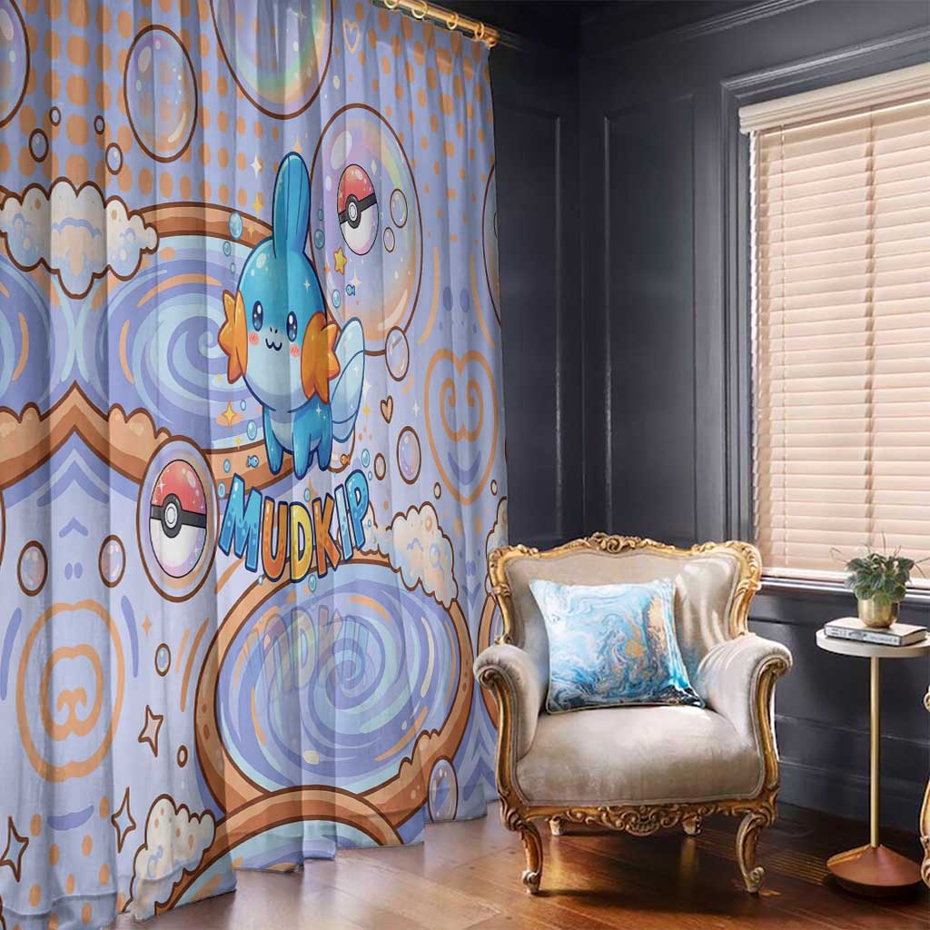 Mudkip Window Curtain Playful Pastel Water Bubble Art