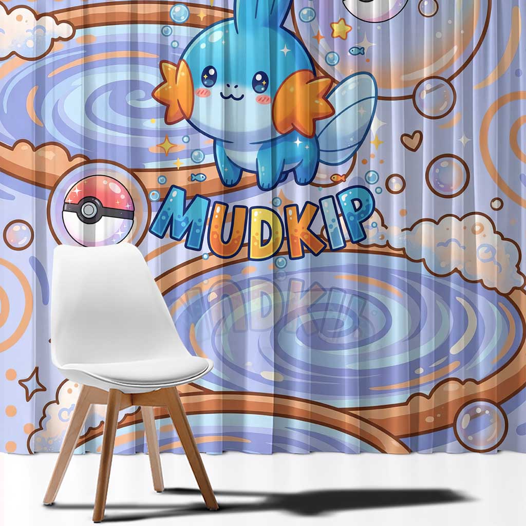 Mudkip Window Curtain Playful Pastel Water Bubble Art