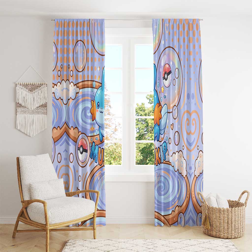 Mudkip Window Curtain Playful Pastel Water Bubble Art