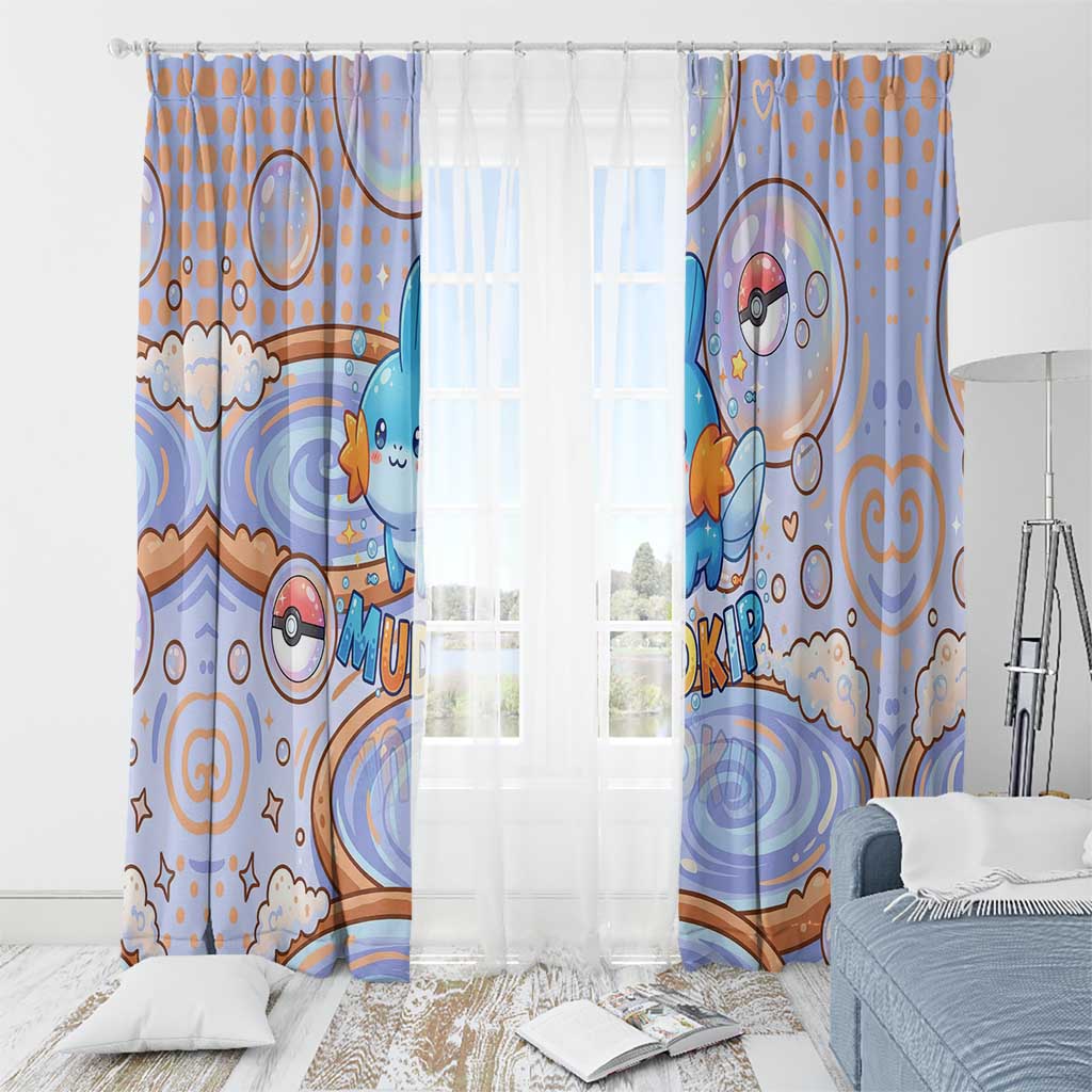 Mudkip Window Curtain Playful Pastel Water Bubble Art
