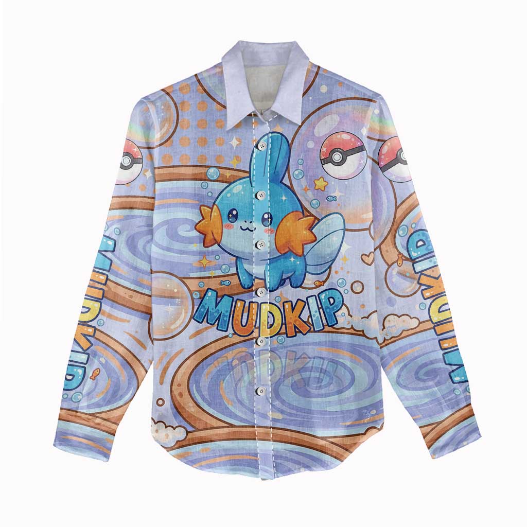 Mudkip Women Casual Shirt Playful Pastel Water Bubble Art