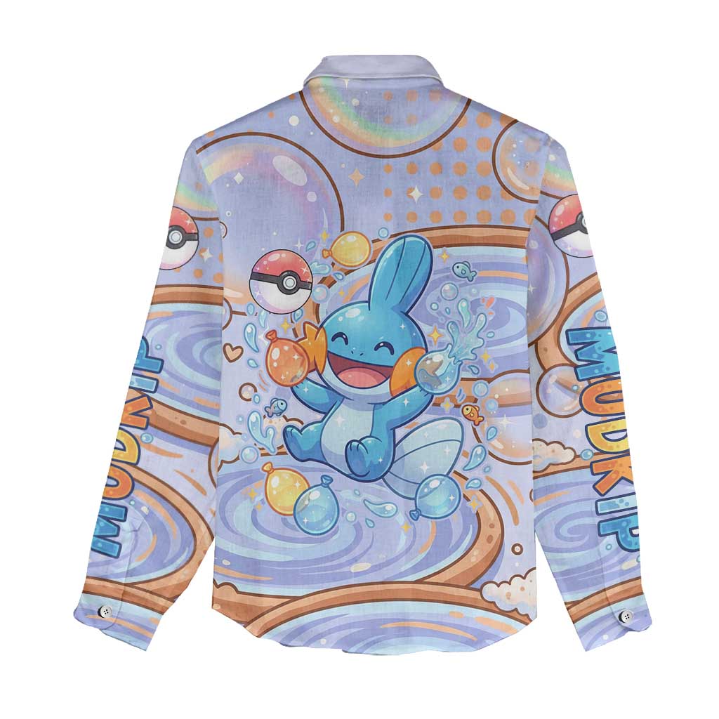 Mudkip Women Casual Shirt Playful Pastel Water Bubble Art