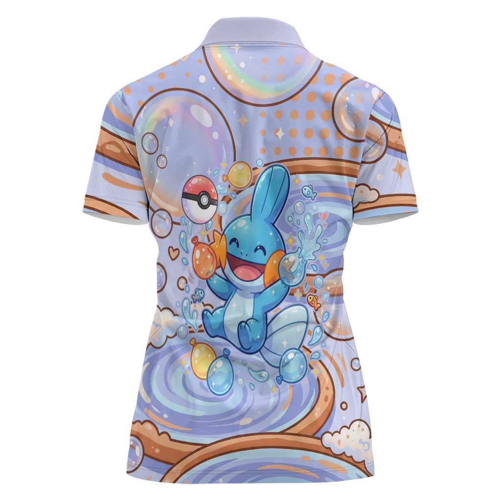 Mudkip Women Polo Shirt Playful Pastel Water Bubble Art