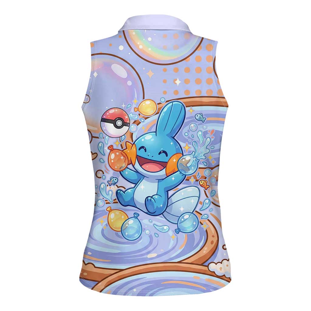 Mudkip Women Sleeveless Polo Shirt Playful Pastel Water Bubble Art