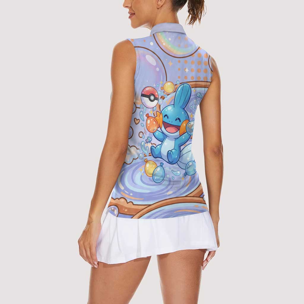 Mudkip Women Sleeveless Polo Shirt Playful Pastel Water Bubble Art