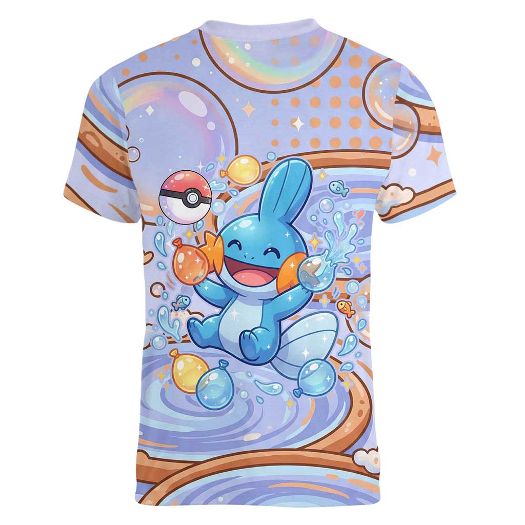 Mudkip Women V-Neck T-Shirt Playful Pastel Water Bubble Art