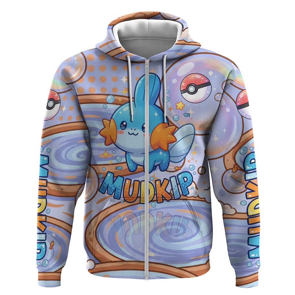 Mudkip Zip Hoodie Playful Pastel Water Bubble Art