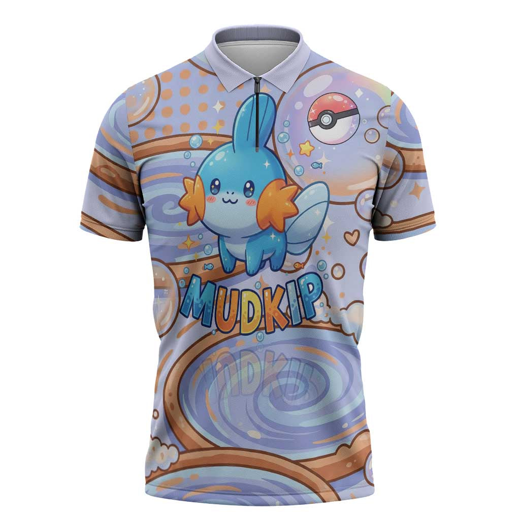 Mudkip Zipper Polo Shirt Playful Pastel Water Bubble Art