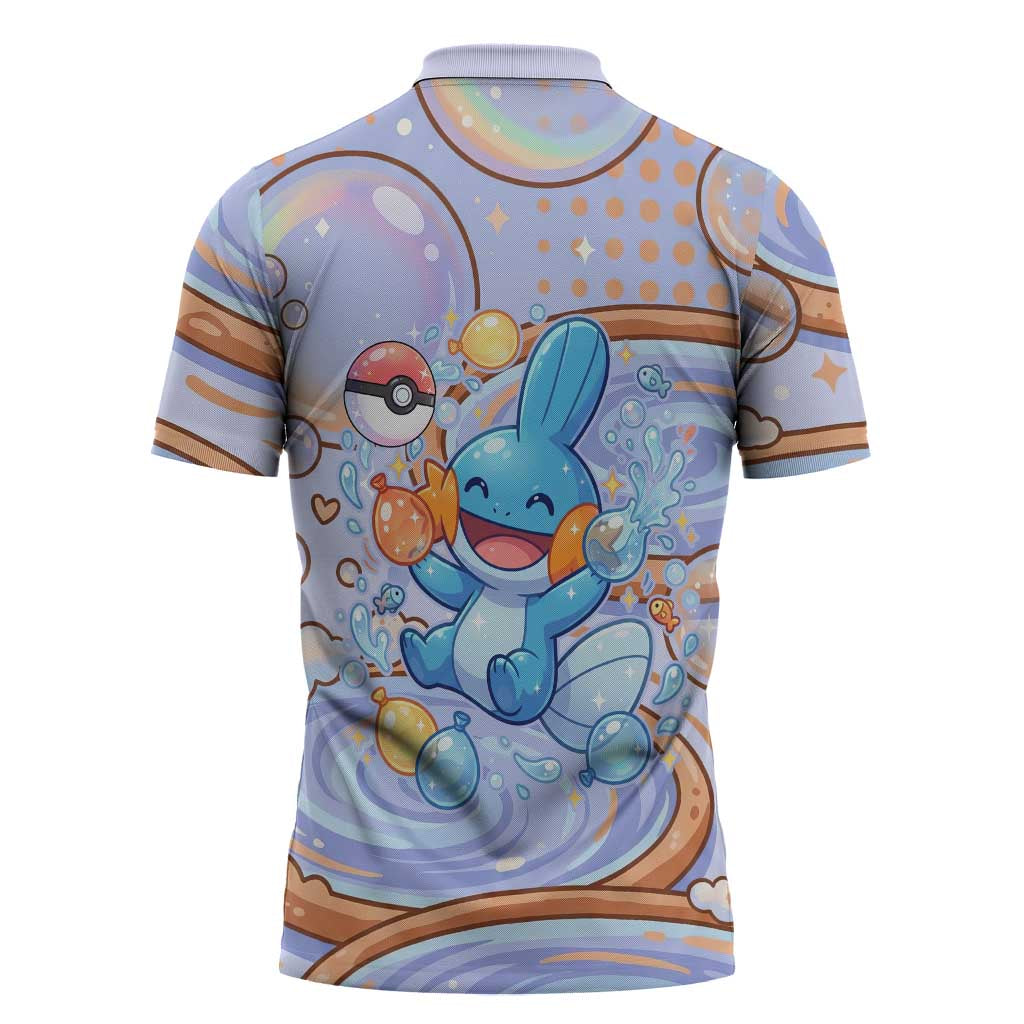 Mudkip Zipper Polo Shirt Playful Pastel Water Bubble Art