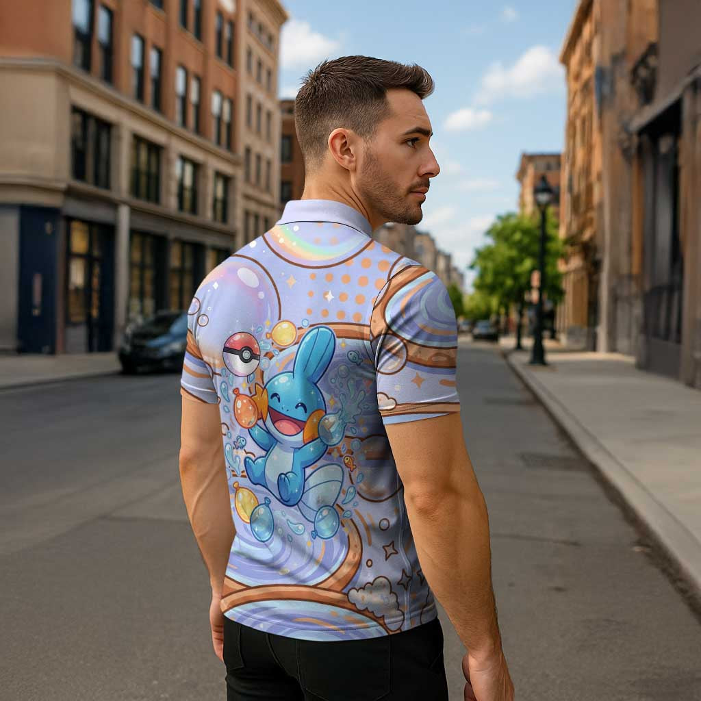 Mudkip Zipper Polo Shirt Playful Pastel Water Bubble Art