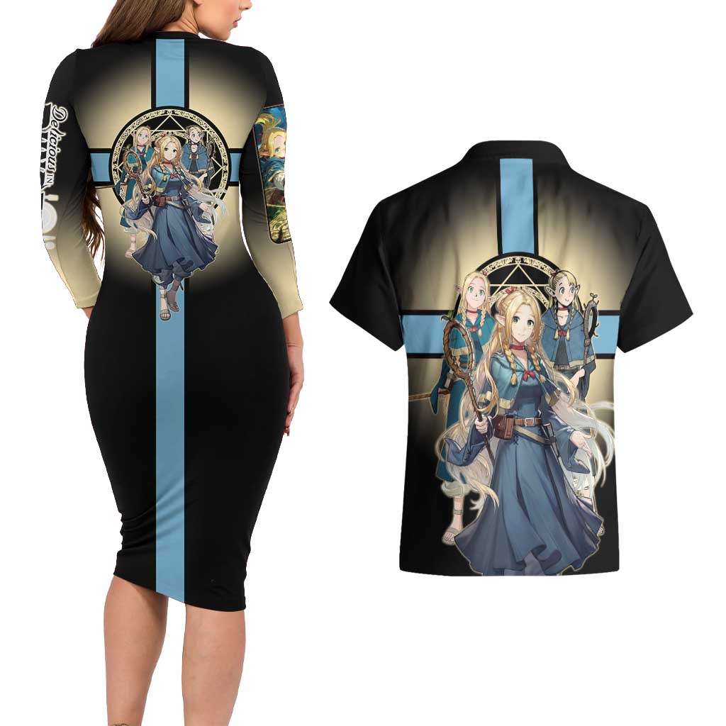 Marcille Donato Elf Mage Couples Matching Long Sleeve Bodycon Dress and Hawaiian Shirt Fantasy Anime Illustration Style