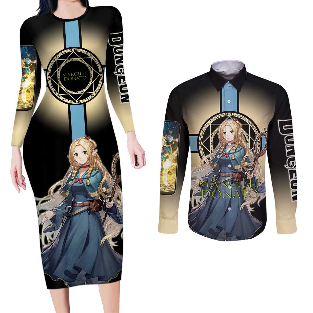 Marcille Donato Elf Mage Couples Matching Long Sleeve Bodycon Dress and Long Sleeve Button Shirt Fantasy Anime Illustration Style