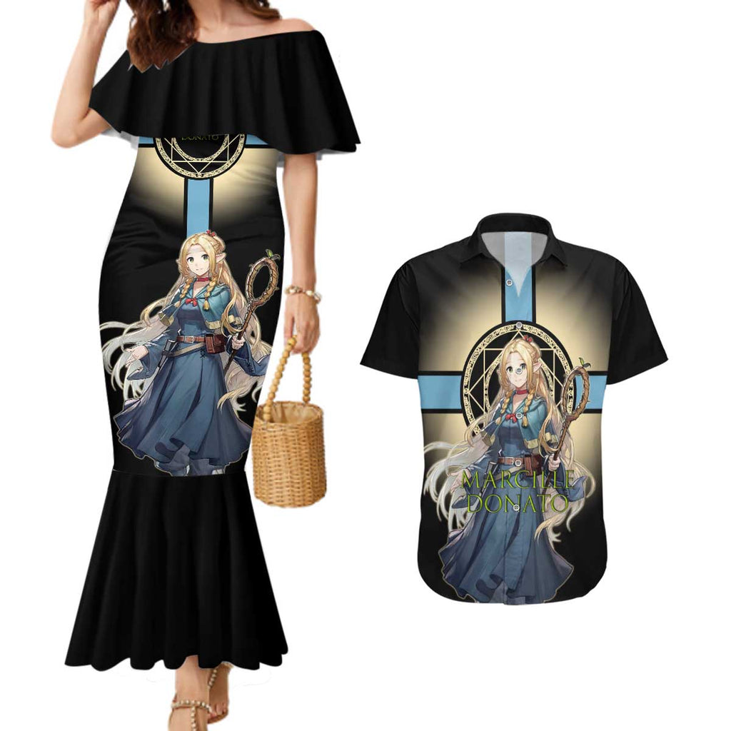 Marcille Donato Elf Mage Couples Matching Mermaid Dress and Hawaiian Shirt Fantasy Anime Illustration Style