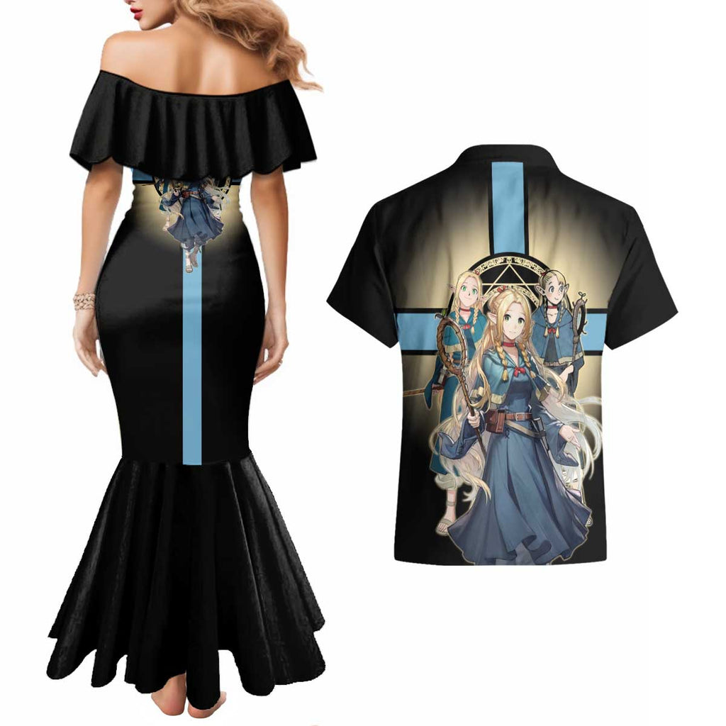 Marcille Donato Elf Mage Couples Matching Mermaid Dress and Hawaiian Shirt Fantasy Anime Illustration Style