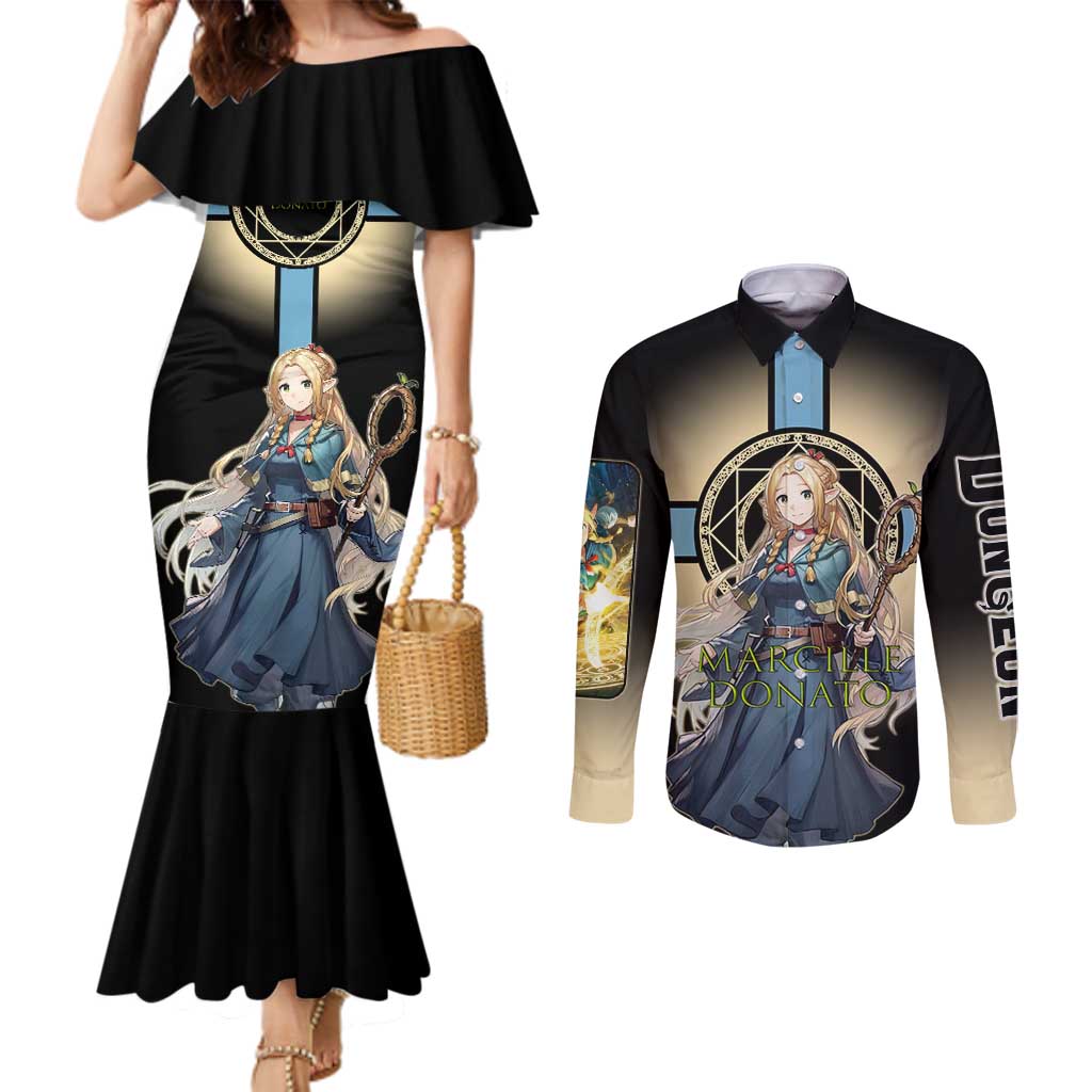 Marcille Donato Elf Mage Couples Matching Mermaid Dress and Long Sleeve Button Shirt Fantasy Anime Illustration Style