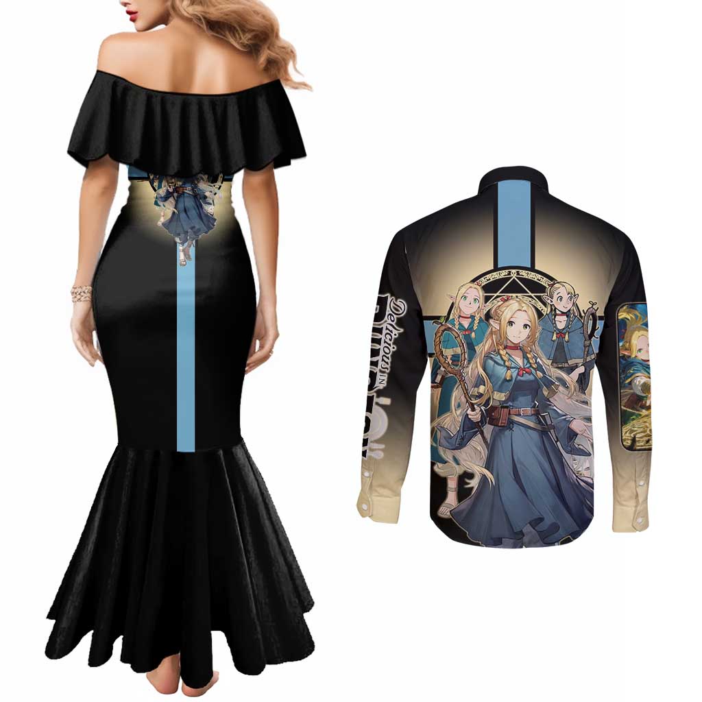 Marcille Donato Elf Mage Couples Matching Mermaid Dress and Long Sleeve Button Shirt Fantasy Anime Illustration Style