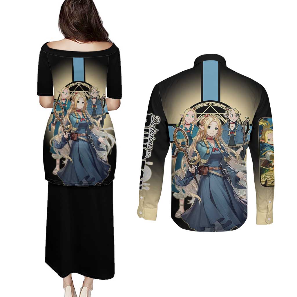 Marcille Donato Elf Mage Couples Matching Puletasi and Long Sleeve Button Shirt Fantasy Anime Illustration Style