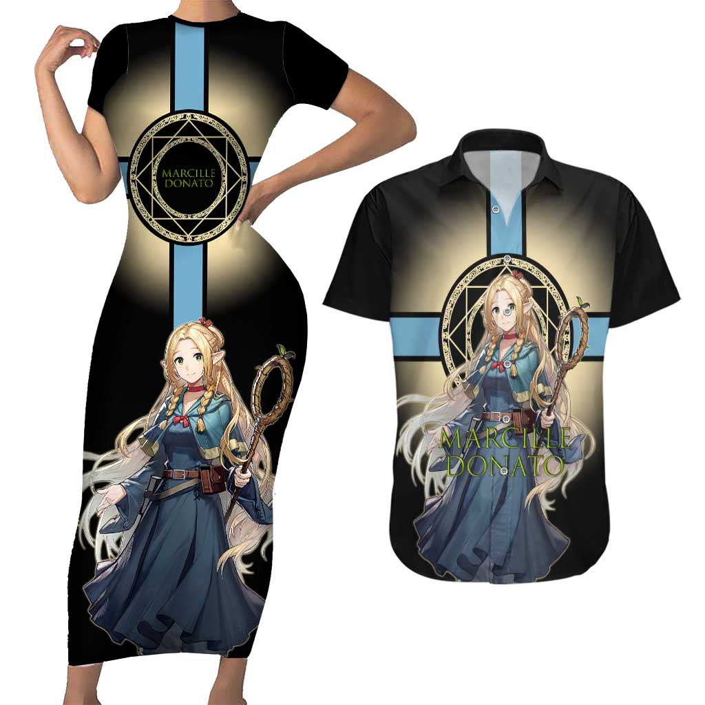 Marcille Donato Elf Mage Couples Matching Short Sleeve Bodycon Dress and Hawaiian Shirt Fantasy Anime Illustration Style