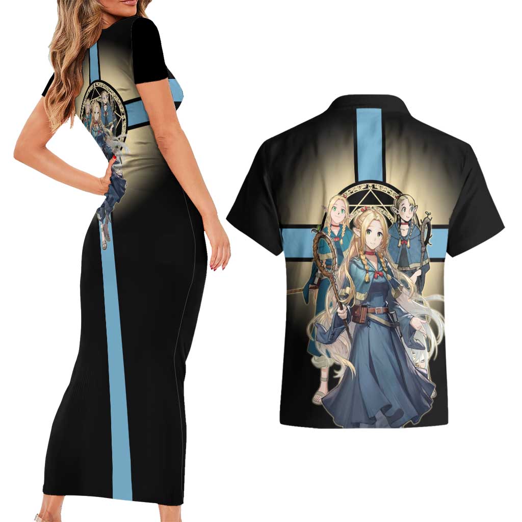 Marcille Donato Elf Mage Couples Matching Short Sleeve Bodycon Dress and Hawaiian Shirt Fantasy Anime Illustration Style