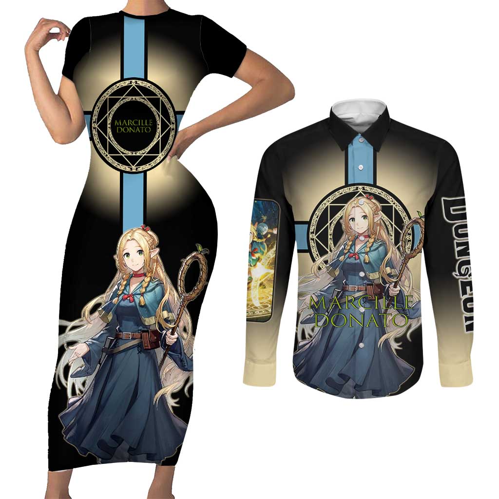 Marcille Donato Elf Mage Couples Matching Short Sleeve Bodycon Dress and Long Sleeve Button Shirt Fantasy Anime Illustration Style