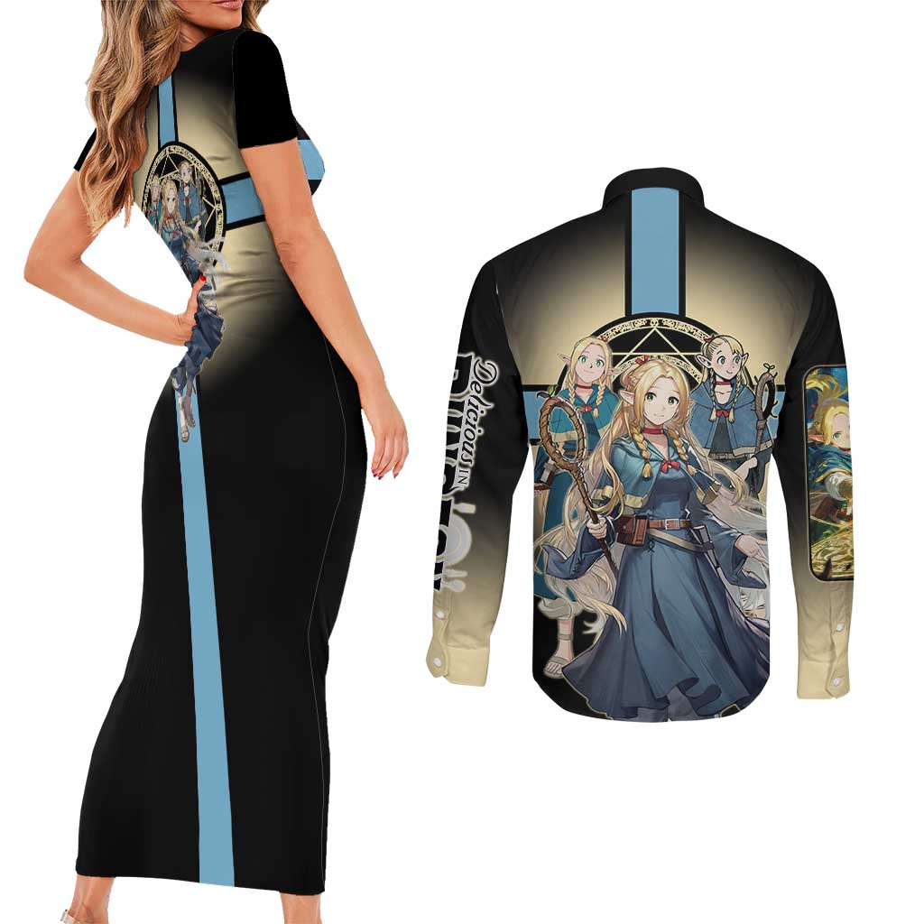 Marcille Donato Elf Mage Couples Matching Short Sleeve Bodycon Dress and Long Sleeve Button Shirt Fantasy Anime Illustration Style