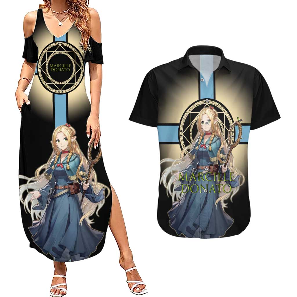 Marcille Donato Elf Mage Couples Matching Summer Maxi Dress and Hawaiian Shirt Fantasy Anime Illustration Style