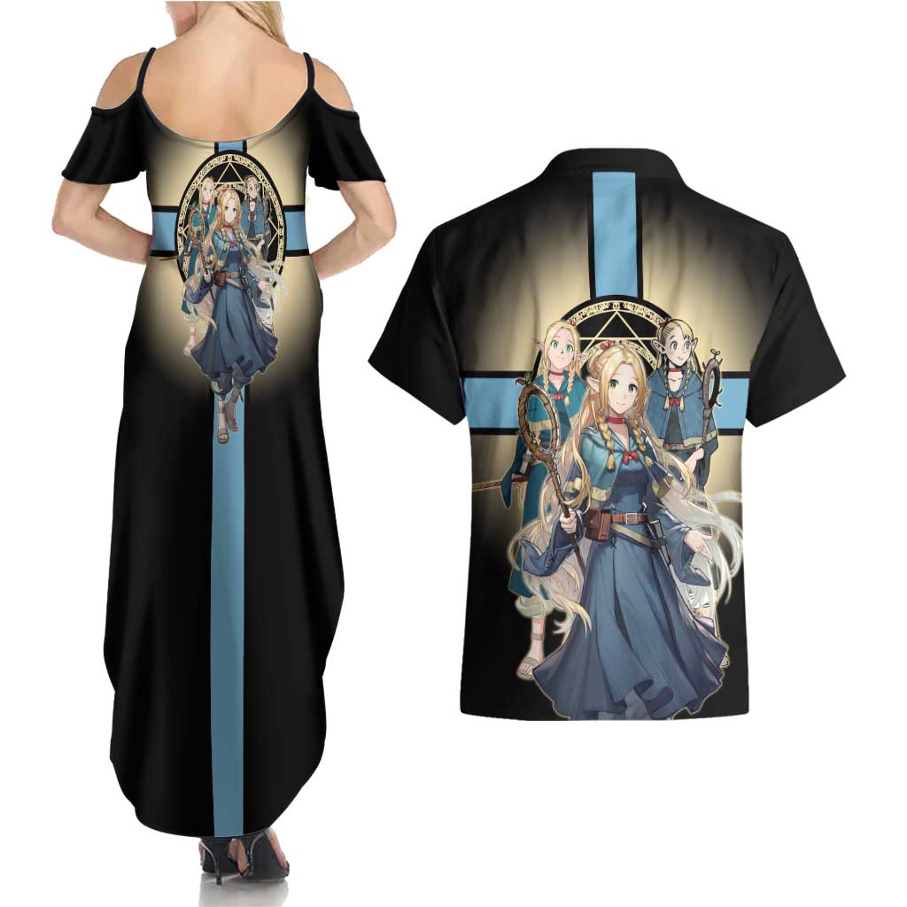Marcille Donato Elf Mage Couples Matching Summer Maxi Dress and Hawaiian Shirt Fantasy Anime Illustration Style