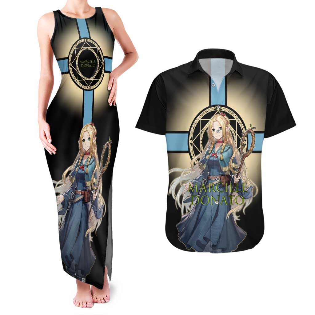 Marcille Donato Elf Mage Couples Matching Tank Maxi Dress and Hawaiian Shirt Fantasy Anime Illustration Style