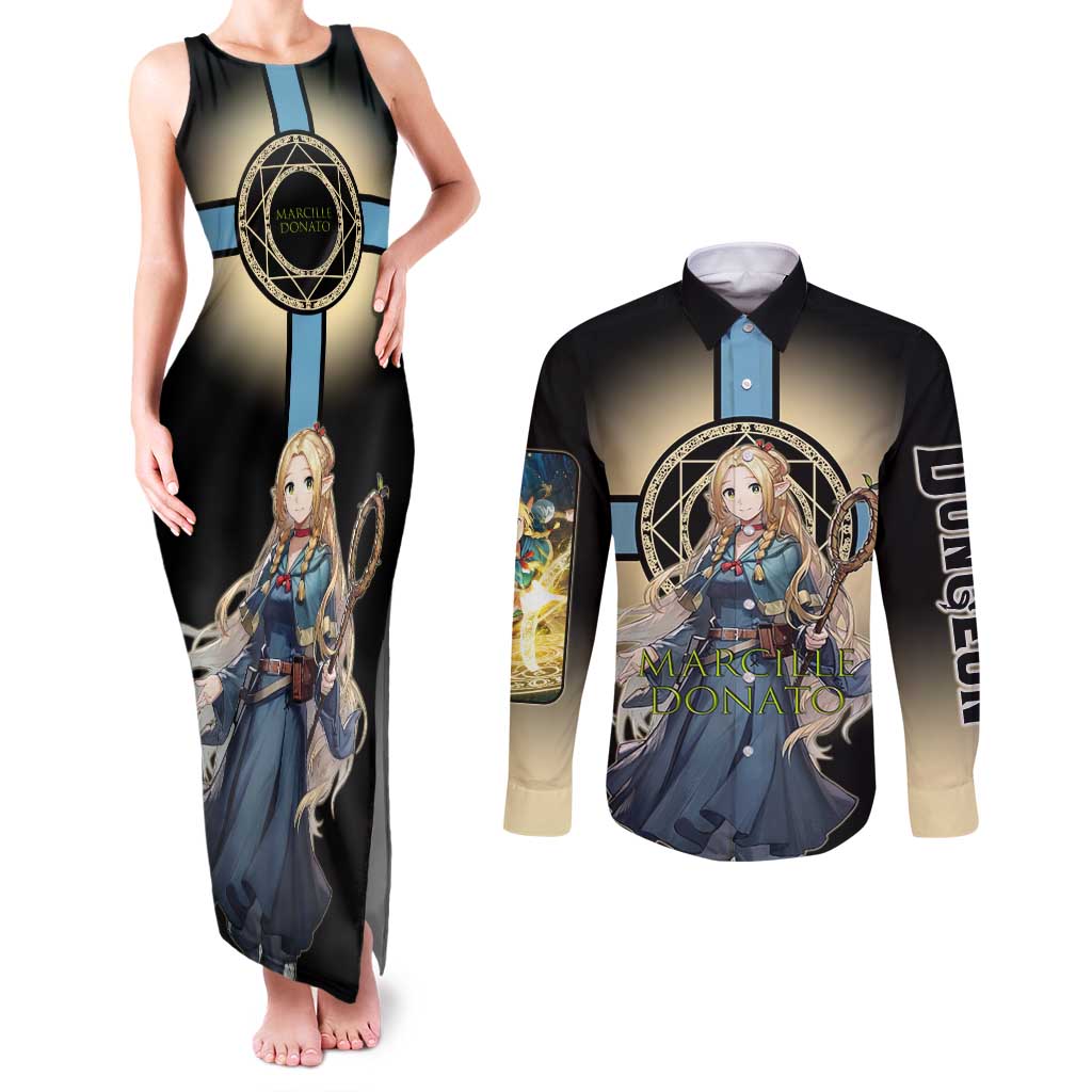 Marcille Donato Elf Mage Couples Matching Tank Maxi Dress and Long Sleeve Button Shirt Fantasy Anime Illustration Style