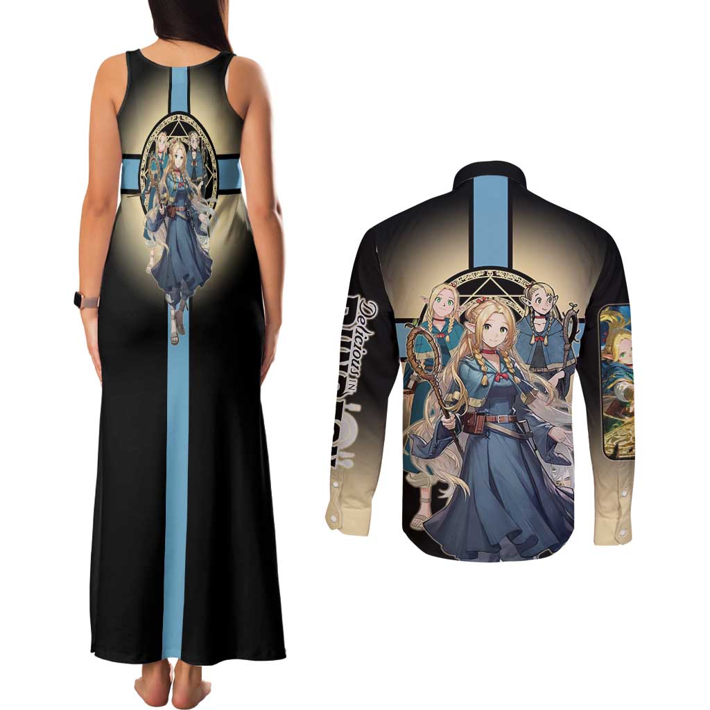 Marcille Donato Elf Mage Couples Matching Tank Maxi Dress and Long Sleeve Button Shirt Fantasy Anime Illustration Style
